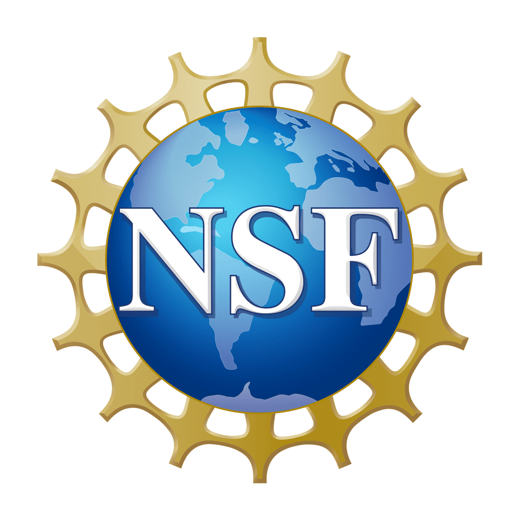 National Science foundation logo that is the earth in blue with outline of cut out people around it.